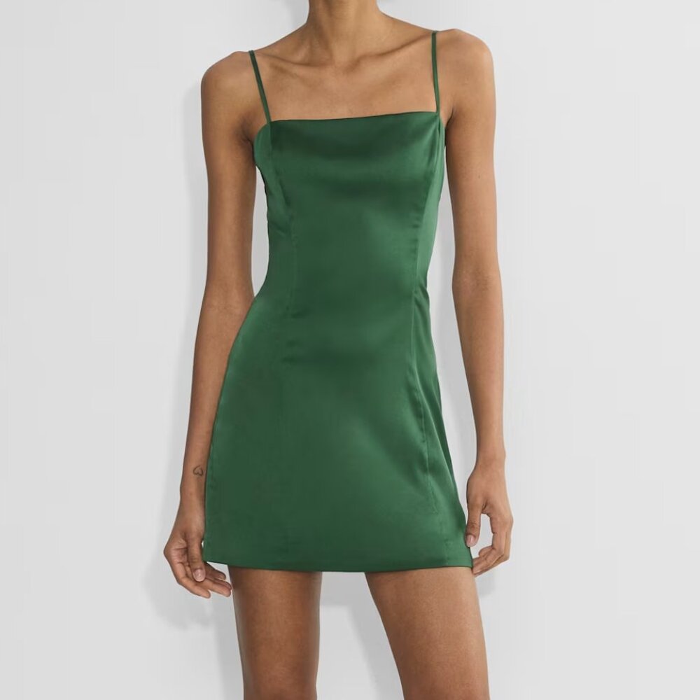 NWOT Aritzia Sunday Best Shimmer Satin Dress, Dark Olive Green, Size 4 - Picture 1 of 4